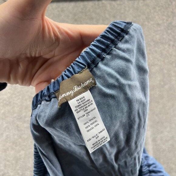 Tommy Bahama Dress Women Small Blue Chambray Tencel Ruffle Off Shoulder Casual - Picture 11 of 12